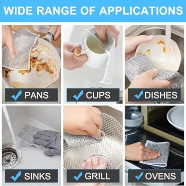 Non-Scratch Wire Cleaning Cloths 10 Pack Multipurpose Wire Dishcloths Double Layer Reusable Cleaning Rags Wire Dishwashing Rags for Wet and Dry Wire Dish Towels for Kitchen, Sinks, Pots, Pans